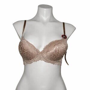 NWT Rene Rolfe Slight Push-Up Tan Lace Bra Sz 36B